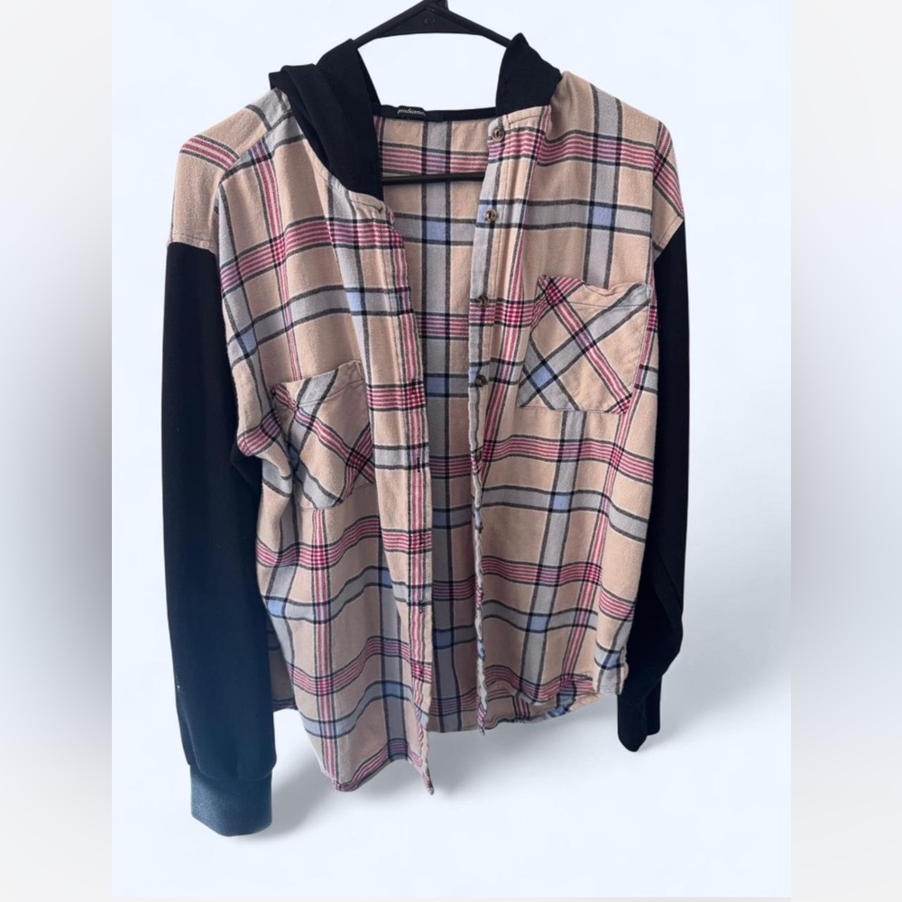 Ambiance Black and Pink Plaid Hoodie